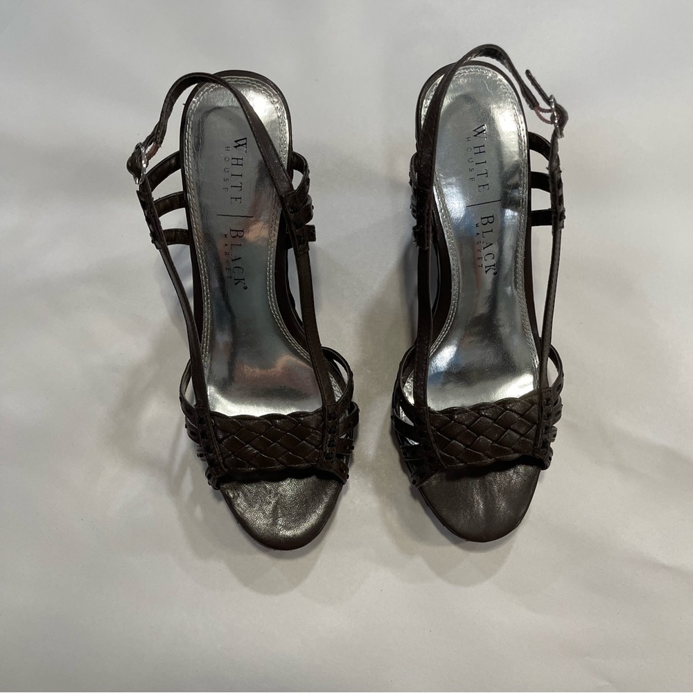 White House Black Market "Brena" Brown Woven Wedge Sandals 8M Minimal Wear
